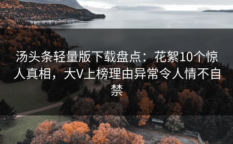汤头条轻量版下载盘点：花絮10个惊人真相，大V上榜理由异常令人情不自禁