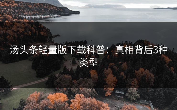 汤头条轻量版下载科普：真相背后3种类型